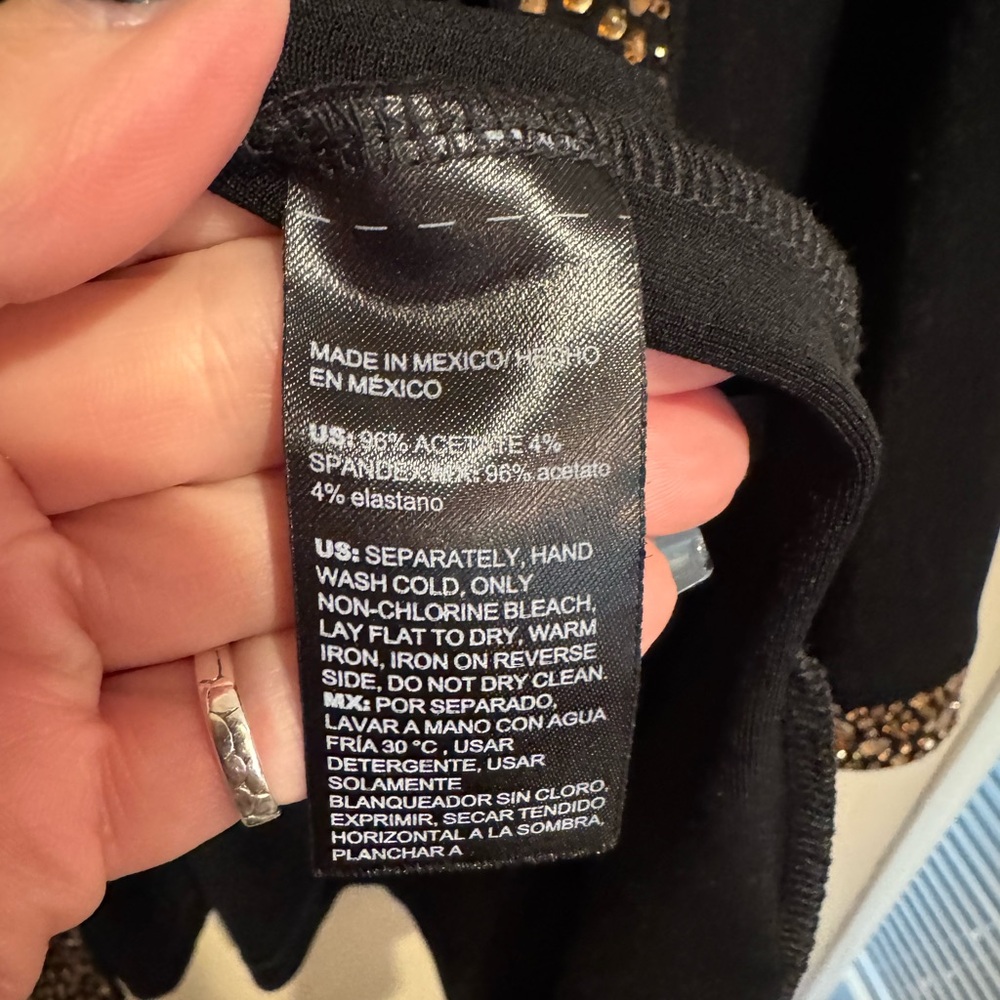 Glamorous Chico's Slinky Black Open Cardigan With Sparkly Bronze Embellishments - Picture 4 of 5